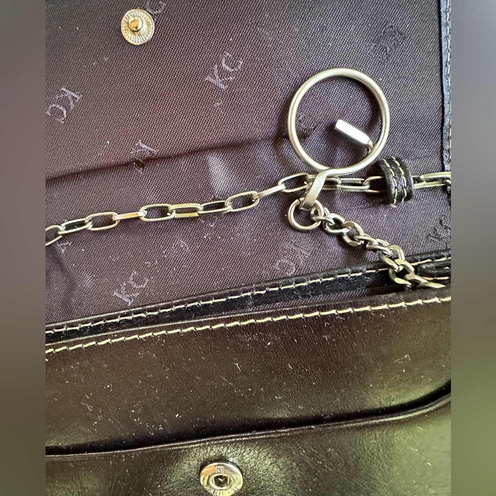 Kenneth Cole Black Leather Super-Mini Bag Edgy Silver-tone Chain Strap Minimal - Picture 6 of 16